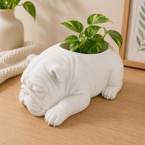 Sovande engelsk bulldogg kruka | Valfria växttillbehör – 3D-utskriven kruka