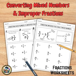 Gemengde getallen en onjuiste breuken omrekenen | 2 werkbladen