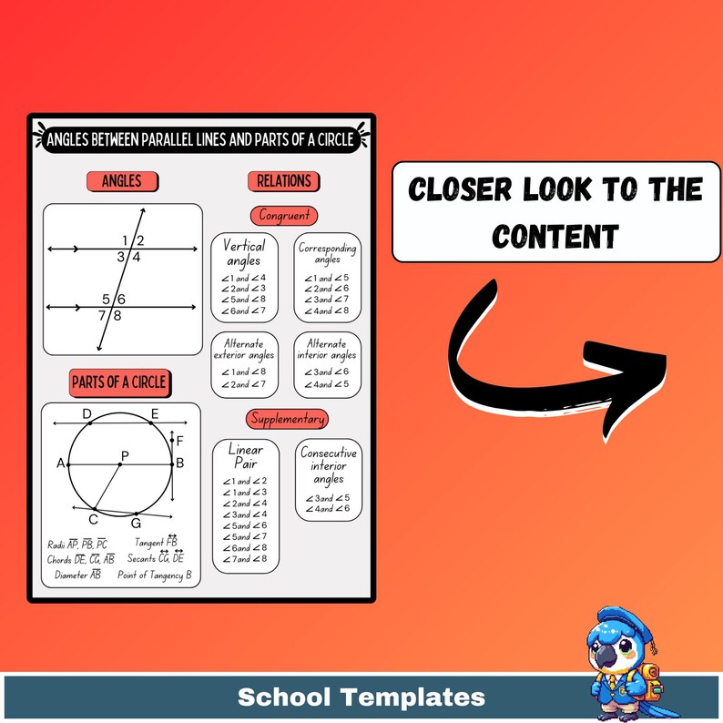 Geometry Angles & Circles Reference Sheet: Printable Math Cheat Sheet ...