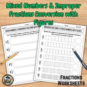 Conversion of Mixed Numbers & Improper Fractions with Figures | 2 Worksheets