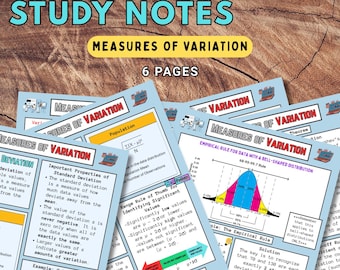 Measures of Variation Statistics Notes | Printable Statistics Notes | Range, Variance, Standard Deviation | A4 Format