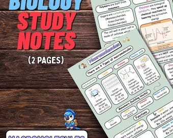 Macromolecules Biology Study Guide: Printable Notes (A4 & 8.5x11in)