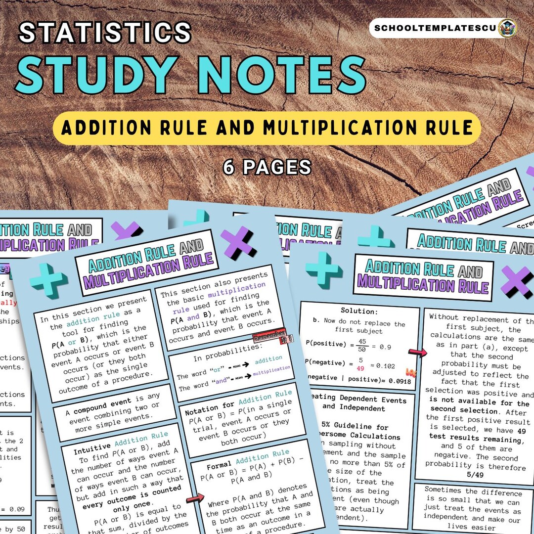 Addition Rule and Multiplication Rule Notes | Printable Statistics ...