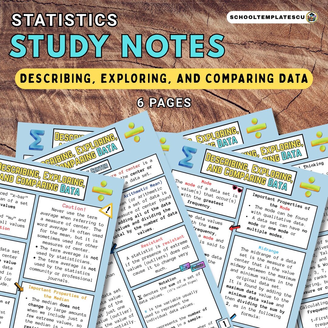 Describing, Exploring, & Comparing Data Notes | Printable Statistics ...