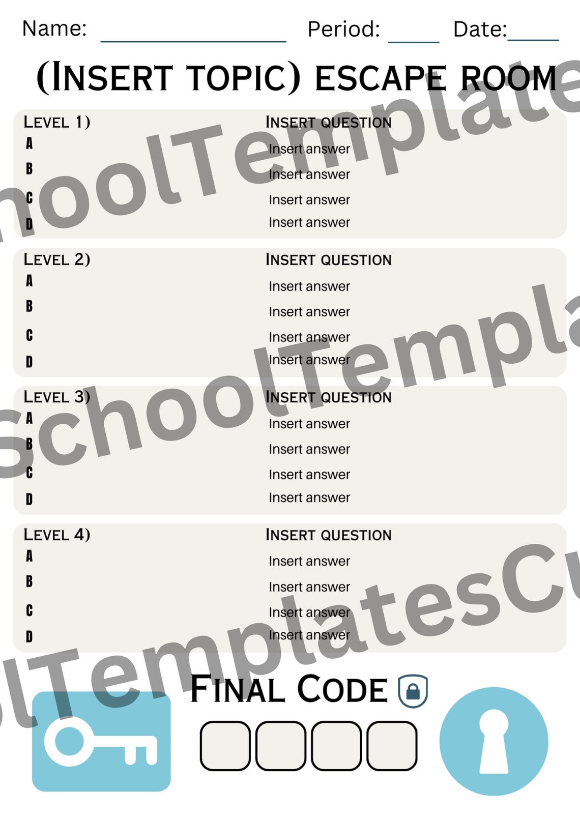 Digital Escape Room Worksheet A4 Printable Interactive Assignment