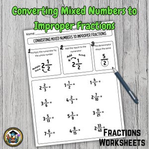 Converting Mixed Numbers to Improper Fractions Worksheet | Printable Math Activity