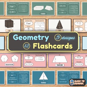 Geometry Flashcards: Printable Math Shapes, Formulas Memorization (3x5 Inches, Digital Download)