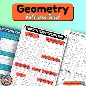 Geometry Reference Sheet: Printable Math Formulas Guide - A4 (Digital Download)