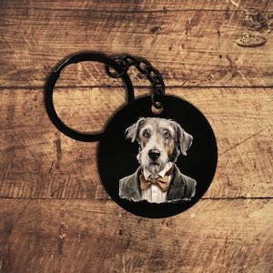 Llavero personalizado de acero con impresión UV, con retrato de mascota noble de Irish Wolfhound, divertido, con clip para coche, duradero, con clip para llaves.