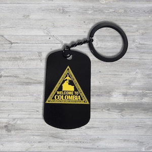 Timbro di arrivo del passaporto colombiano, portachiavi personalizzato, portachiavi in acciaio personalizzato con stampa UV - ciondolo per auto con clip, regalo durevole, portachiavi