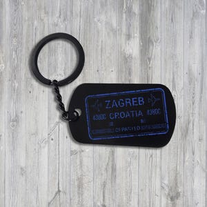 Zagreb Croatia Passport Stamp Travel, Keychain Personalized, Custom Steel Keyring UV Printed - Clip On Gift Car Charm, Durable, Key Clip