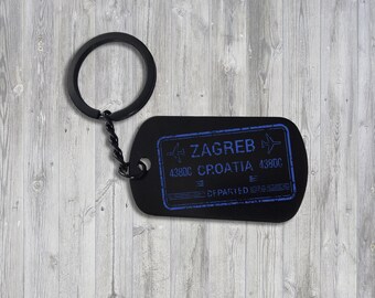 Zagreb Kroatien Passstämpel Resa, Nyckelring Personlig, Anpassad Stålnyckelring UV Tryckt - Clip On Present Bilberlock, Slitstark, Nyckelklämma