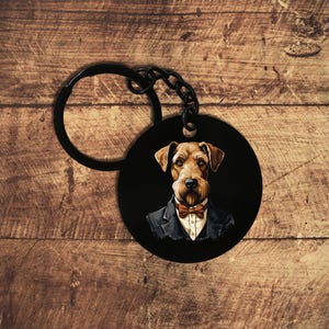 Airedale Terrier Noble Pet Portrait, Keychain Personalized, Custom Steel Keyring UV Printed - Clip On Gift Car Charm, Durable, Key Clip