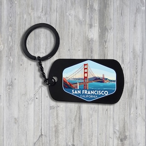 San Francisco California Travel Souvenir, Keychain Personalized, Custom Steel Keyring UV Printed - Clip On Gift Car Charm, Durable, Key Clip