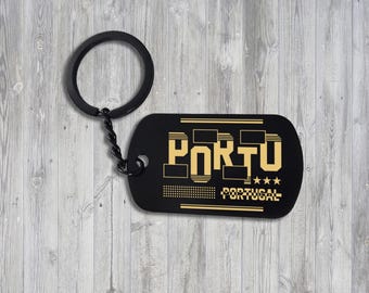 Porto City Travel Portugal, Keychain Personalized, Custom Steel Keyring UV Printed - Clip On Gift Car Charm, Durable, Key Clip