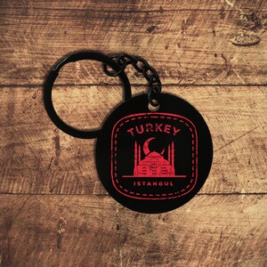 Turkey Istanbul Vintage Stamp, Keychain Personalized, Custom Steel Keyring UV Printed - Clip On Gift Car Charm, Durable, Key Clip