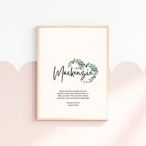 Mackenzie, baby name meaning wall art, personalized nursery decor, name meaning poem, baby shower gift, custom name poetry, newborn keepsake