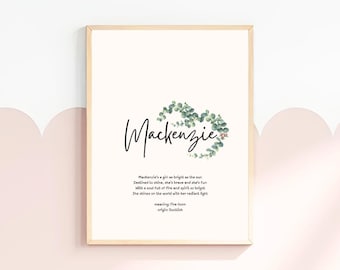 Mackenzie, baby name meaning wall art, personalized nursery decor, name meaning poem, baby shower gift, custom name poetry, newborn keepsake