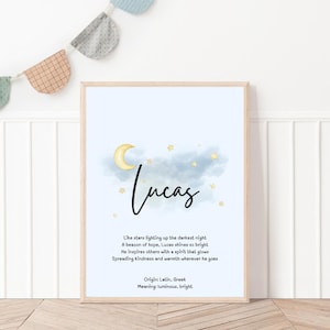 Lucas, baby name meaning wall art, personalized nursery decor, name meaning poem, baby shower gift, custom name poetry, newborn keepsake
