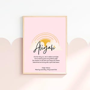 Aliyah Kinderzimmer Dekoration: Personalisierte Name Kunst mit Bedeutungsvolles Gedicht - Ideales Babypartygeschenk & individuelles Neugeborenen Andenken