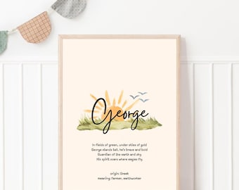 George Name Meaning Wall Art, Personalized Nursery Decor, Custom Name Art for Baby Shower Gift, First Birthday Gift, Newborn Gift, Baptism