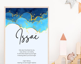 Issac, significato del nome del bambino, decorazione murale personalizzata per la cameretta del bambino, poesia sul significato del nome, regalo per baby shower, poesia personalizzata sul nome, ricordo del neonato
