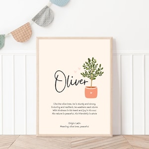 Oliver, baby name meaning wall art, personalized nursery decor, name meaning poem, baby shower gift, custom name poetry, newborn keepsake