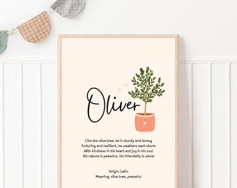 Oliver, baby name meaning wall art, personalized nursery decor, name meaning poem, baby shower gift, custom name poetry, newborn keepsake