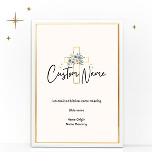 Significado de nombre bíblico personalizado, arte de guardería con versículos bíblicos, regalo de bautismo, dedicación religiosa, decoración de guardería con nombre personalizado, recuerdo para recién nacidos