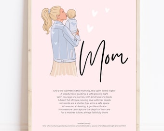 Mom meaning poem mothers day print blonde boy mom sentimental gift digital download art modern minimalist mother definition boho mom
