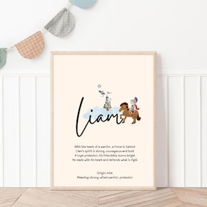 Liam, baby name meaning wall art, personalized nursery decor, name meaning poem, baby shower gift, custom name poetry, newborn keepsake