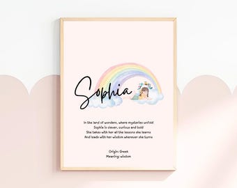 Sophia, baby name meaning wall art, personalized nursery decor, name meaning poem, baby shower gift, custom name poetry, newborn keepsake