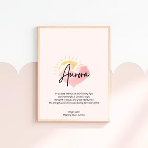 Aurora Personalized Name Art Baby Girl Nursery Decor Name Meaning Print Digital Download Baby Shower Gift Poem Art Custom Newborn Room Gift