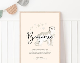 Benjamin, baby name meaning wall art, personalized nursery decor, name meaning poem, baby shower gift, custom name poetry, newborn keepsake