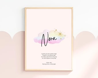 Nora Name Meaning Printable | Personalized Nursery Wall Art | Name Sign Nursery Decor | Personalized Baby Gift | Custom Name Meaning Poem