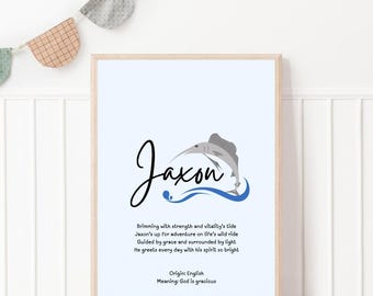 Significato del nome Jaxon - Arte stampabile / Decorazione personalizzata per la cameretta dei bambini / Poesia sul significato del nome / Targa con il nome per la cameretta dei bambini / Regalo personalizzato per neonati