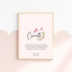 Charlotte, baby name meaning wall art, personalized nursery decor, name meaning poem, baby shower gift, custom name poetry, newborn keepsake
