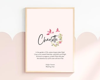 Charlotte, baby name meaning wall art, personalized nursery decor, name meaning poem, baby shower gift, custom name poetry, newborn keepsake