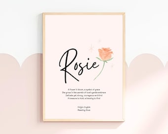 Rosie Personalized Name Meaning Nursery Wall Art Print Digital Girls Room Decor Baby Name Sign Baby Shower Gift Newborn Keepsake Printable