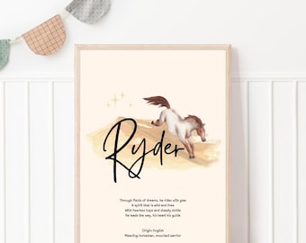 Ryder Personalized Name Art Baby Boy Nursery Decor Name Meaning Print Digital Download Baby Shower Gift Poem Art Custom Newborn Room Gift