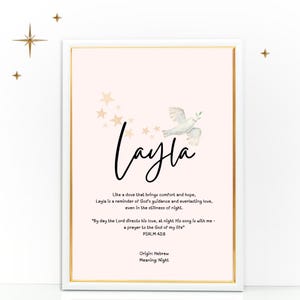 Custom Biblical Name Meaning, Bible Verse Nursery Art, Baptism Gift, Religious Dedication, Personalized Name Nursery Decor, Newborn Keepsake