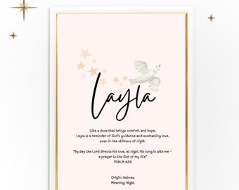 Custom Biblical Name Meaning, Bible Verse Nursery Art, Baptism Gift, Religious Dedication, Personalized Name Nursery Decor, Newborn Keepsake