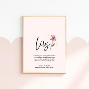 Lily, baby name meaning wall art, personalized nursery decor, name meaning poem, baby shower gift, custom name poetry, newborn keepsake