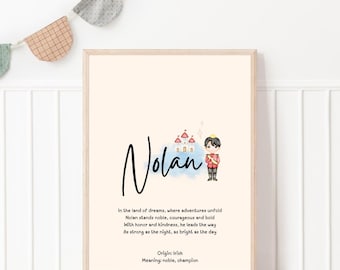 Nolan, baby name meaning wall art, personalized nursery decor, name meaning poem, baby shower gift, custom name poetry, newborn keepsake