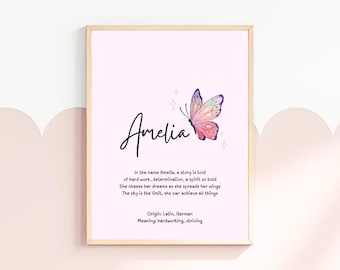 Amelia Baby Name Meaning Art - Custom Nursery Decor - Gift for New Parents - Personalized Poetry Keepsake for Newborn