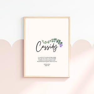 Cassidy, baby name meaning wall art, personalized nursery decor, name meaning poem, baby shower gift, custom name poetry print, newborn gift