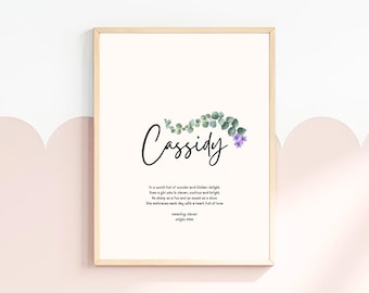Cassidy, baby name meaning wall art, personalized nursery decor, name meaning poem, baby shower gift, custom name poetry print, newborn gift