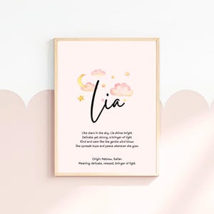 Lia Name Meaning Art Print | Personalized Nursery Decor | Name Meaning Poem | Name Sign | Baby Shower Gift | First Birthday Gift