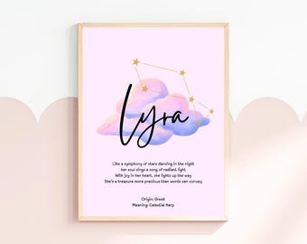 Lyra, baby name meaning wall art, personalized nursery decor, name meaning poem, baby shower gift, custom name poetry, newborn keepsake