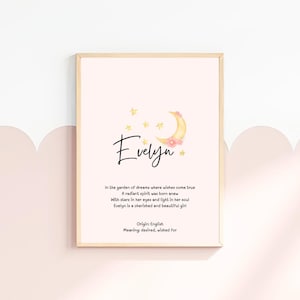 Evelyn, baby name meaning wall art, personalized nursery decor, name meaning poem, baby shower gift, custom name poetry, newborn keepsake